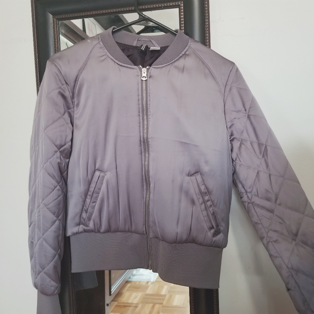 Satin Lavender Bomber with Quilted Sleeves